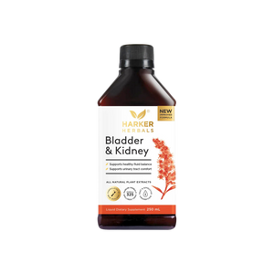 A supplement container of Bladder + Kidney Support 250ml by Harker Herbals