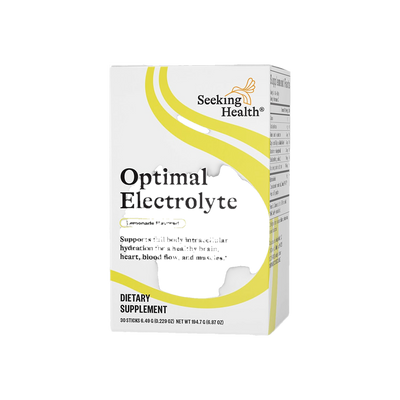 A Supplement container with the name Optimal Electrolyte (Lemonade) by Seeking Health