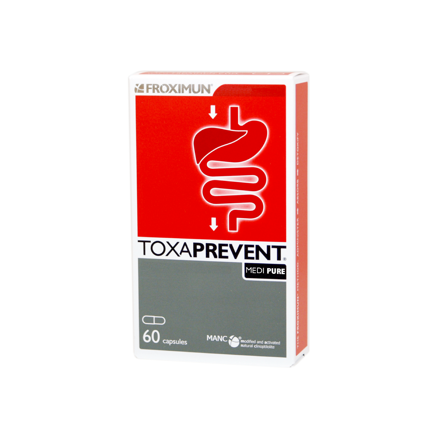 A supplement container of TOXAPREVENT ® MEDI PURE (60 Capsules) by Toxaprevent®