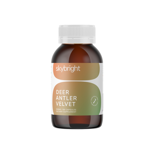 A supplement container of Deer Antler Velvet 500mg by Skybright