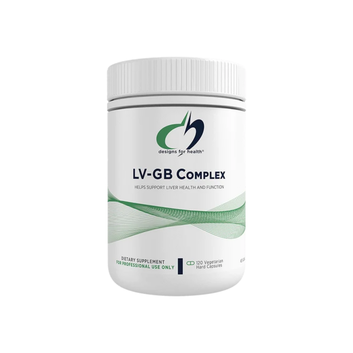 A Supplement container with the name LV-GB Complex by Designs for Health