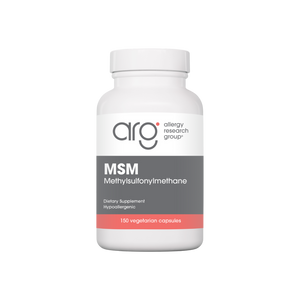 A supplement container of MSM (150 caps) by Allergy Research Group