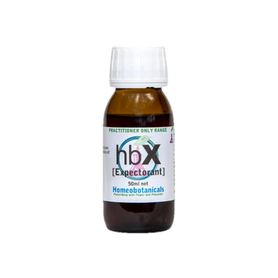 A supplement container of hbX (Expectorant & Cough) 50ml by Homeobotanicals