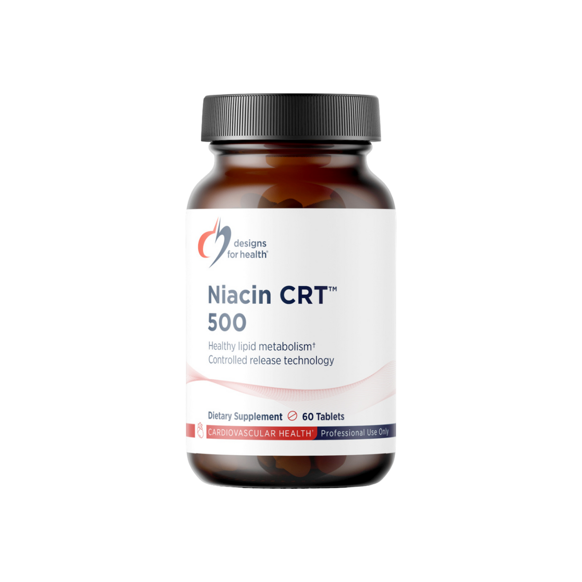 A supplement container of Niacin CRT 500mg by Designs for Health - USA