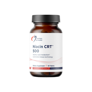 A supplement container of Niacin CRT 500mg by Designs for Health - USA