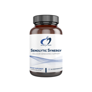 A supplement container of Senolytic Synergy by Designs for Health - USA