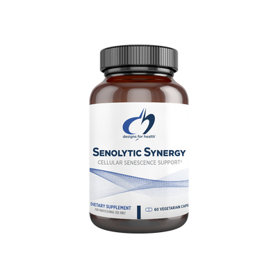 A supplement container of Senolytic Synergy by Designs for Health - USA