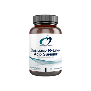 A supplement container of Stabilized R-Lipoic Acid Supreme by Designs for Health - USA