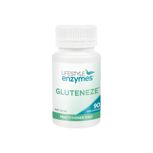 A supplement container of Gluteneze by Lifestyle Enzymes