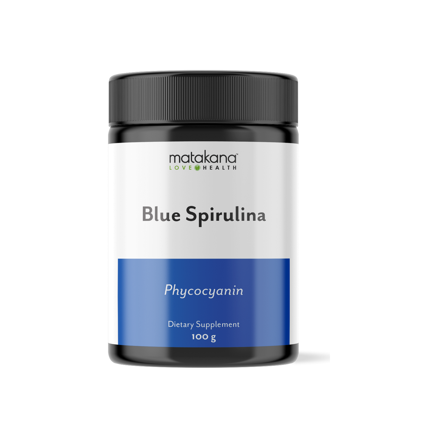 A supplement container of Blue Spirulina by Matakana Superfoods