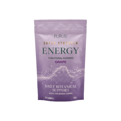 A Supplement bag with the name Energy Grape by Purus.