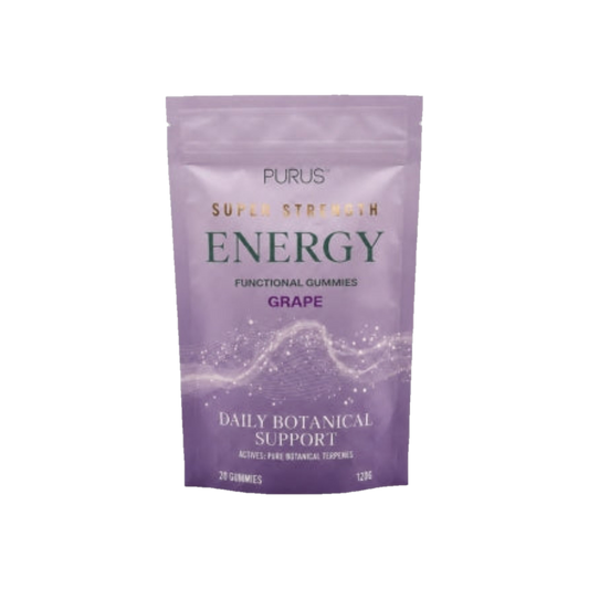 A Supplement bag with the name Energy Grape by Purus.