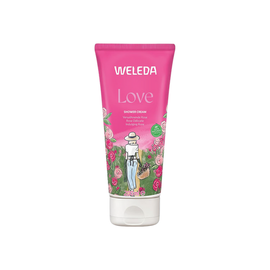 A supplement container of Love Shower Cream by Weleda