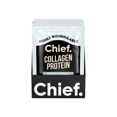 A supplement container of Collagen Protein Creamy Vanilla (10 Pack) by Chief Nutrition