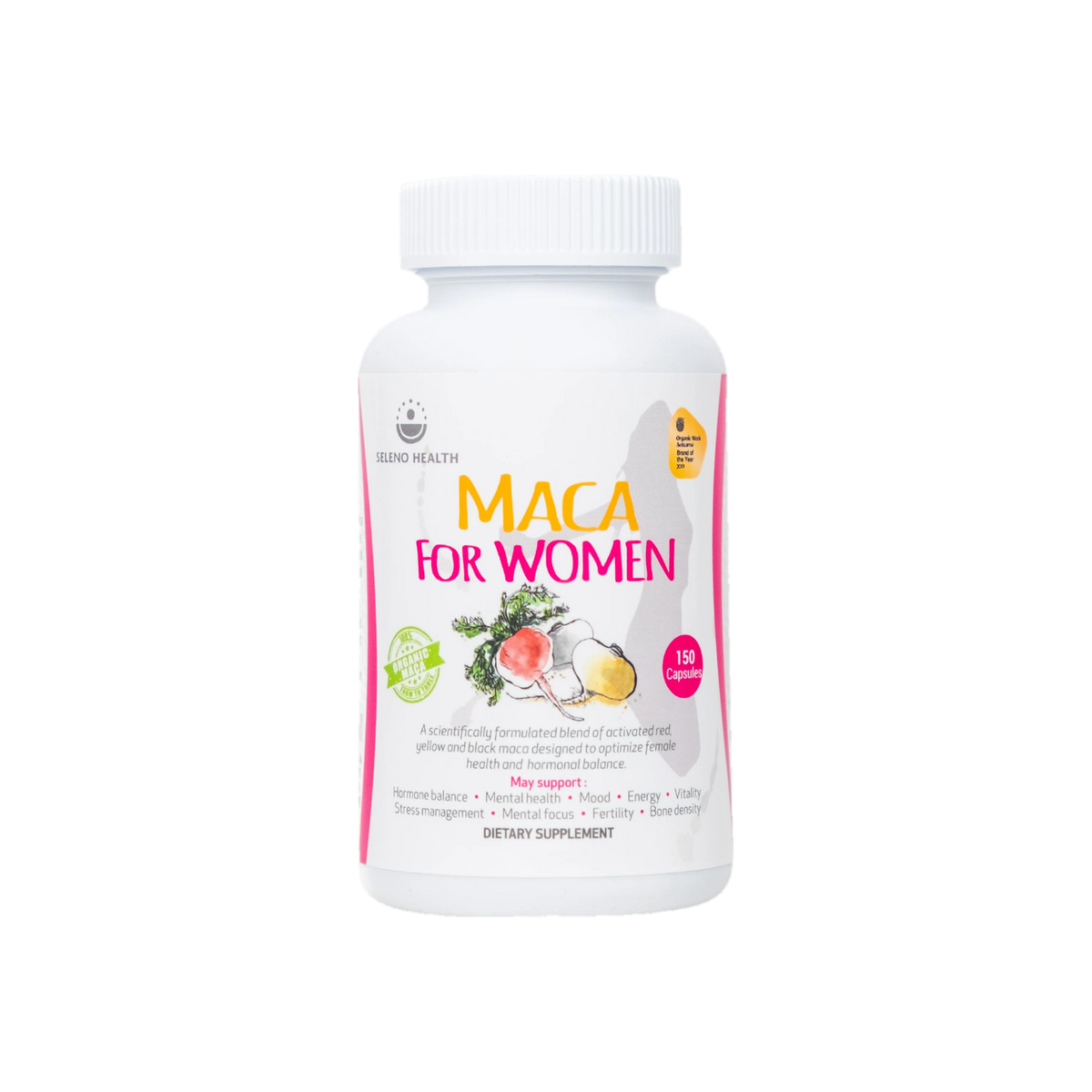A supplement container of Maca for Women by Seleno Health (Retail)
