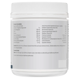 The back of a supplement container listing Meta mag, Magnesium bisglycinate, Taurine, Glutamine, Ascorbic acid, Vitamin C, Calcium hydrogen phosphate, Monobasic potassium phosphate, Acetyl-l-carnitine, vitamin b6, Pyrodoxine hydrochloride, Nicotinamide, vitamin b3, thiamine hydrochloride, vitamin b1, riboflavin, chromium nicotinate, Mecobalamin