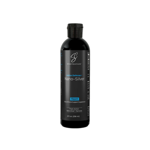 A Supplement container with the name Active Defense Nano - Silver 10ppm (236ml) by SilverCeuticals.