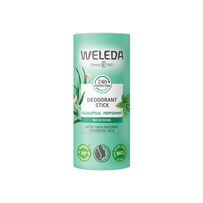 A supplement container of Eucalyptus and Peppermint 24h Deodorant Stick by Weleda