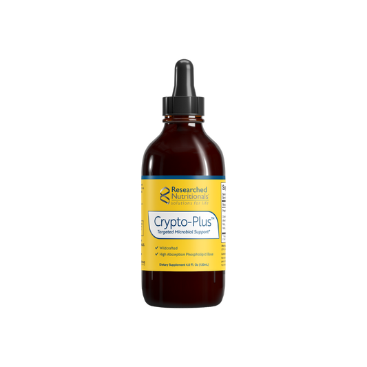 A supplement container of Crypto-Plus by Researched Nutritionals