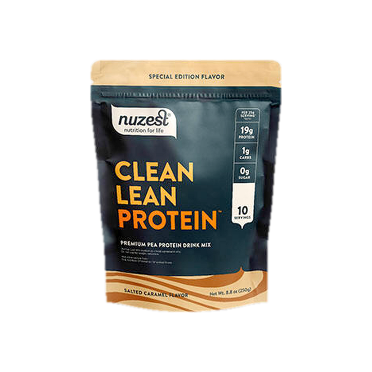 A supplement container of Clean Lean Protein 250g (Salted Caramel) Special edition by Nuzest