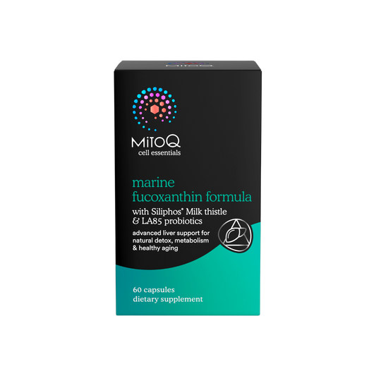 A supplement container of MitoQ Marine Fucoxanthin Formula by MitoQ