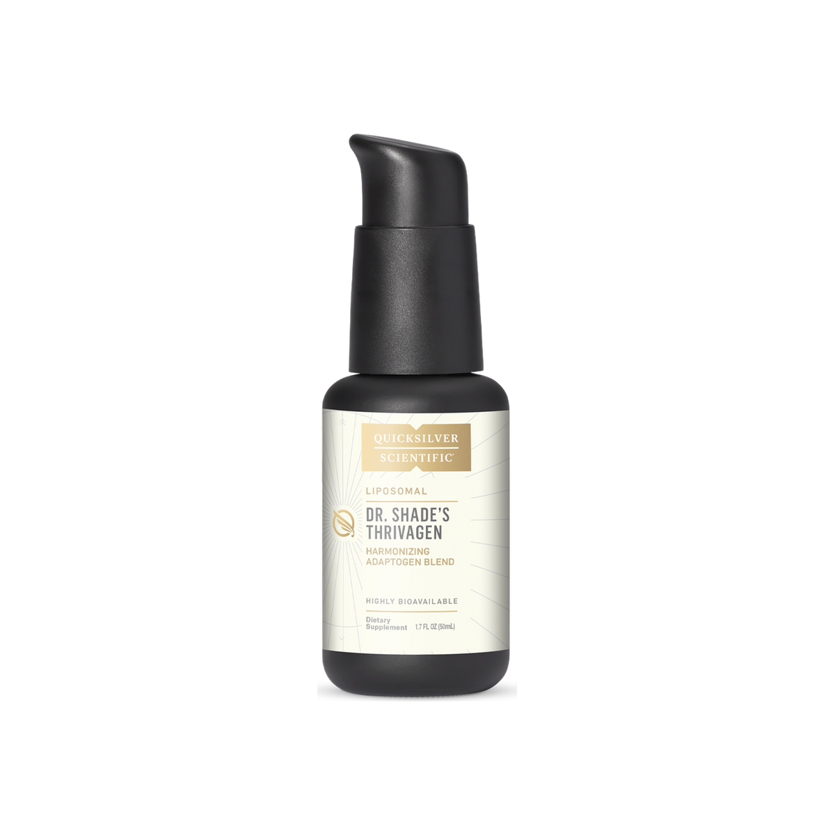 A supplement container of Thrivagen Adaptogenic Elixir - Liposomal by Quicksilver