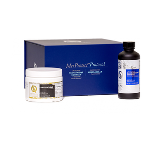 A supplement container of MerProtect™ (Protocol) Amalgam Dental Detox by Quicksilver