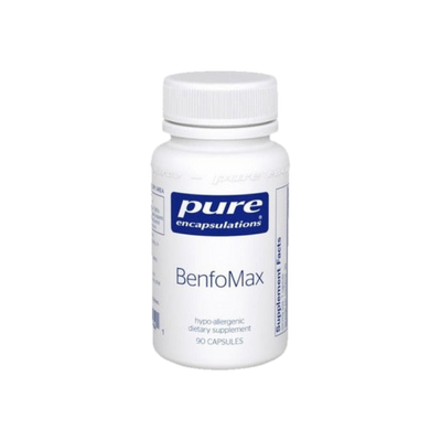 A Supplement container with the name BenfoMax b y Pure Encapsulations.