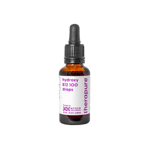 A supplement container of MTHFR (TheraPure) Hydroxy B12 Drops by MTHFR Support