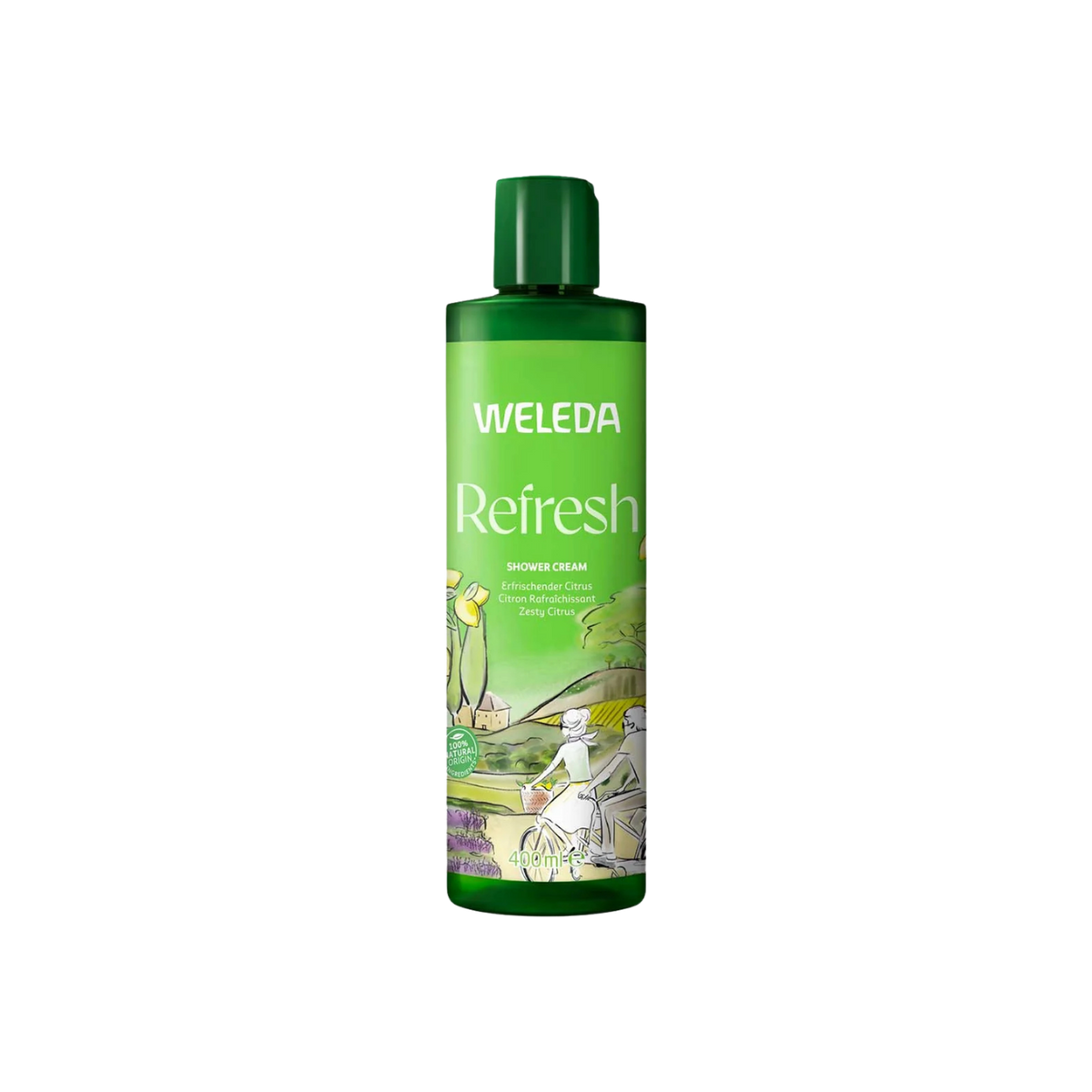 A supplement container of Refresh Shower Cream (Citrus) by Weleda