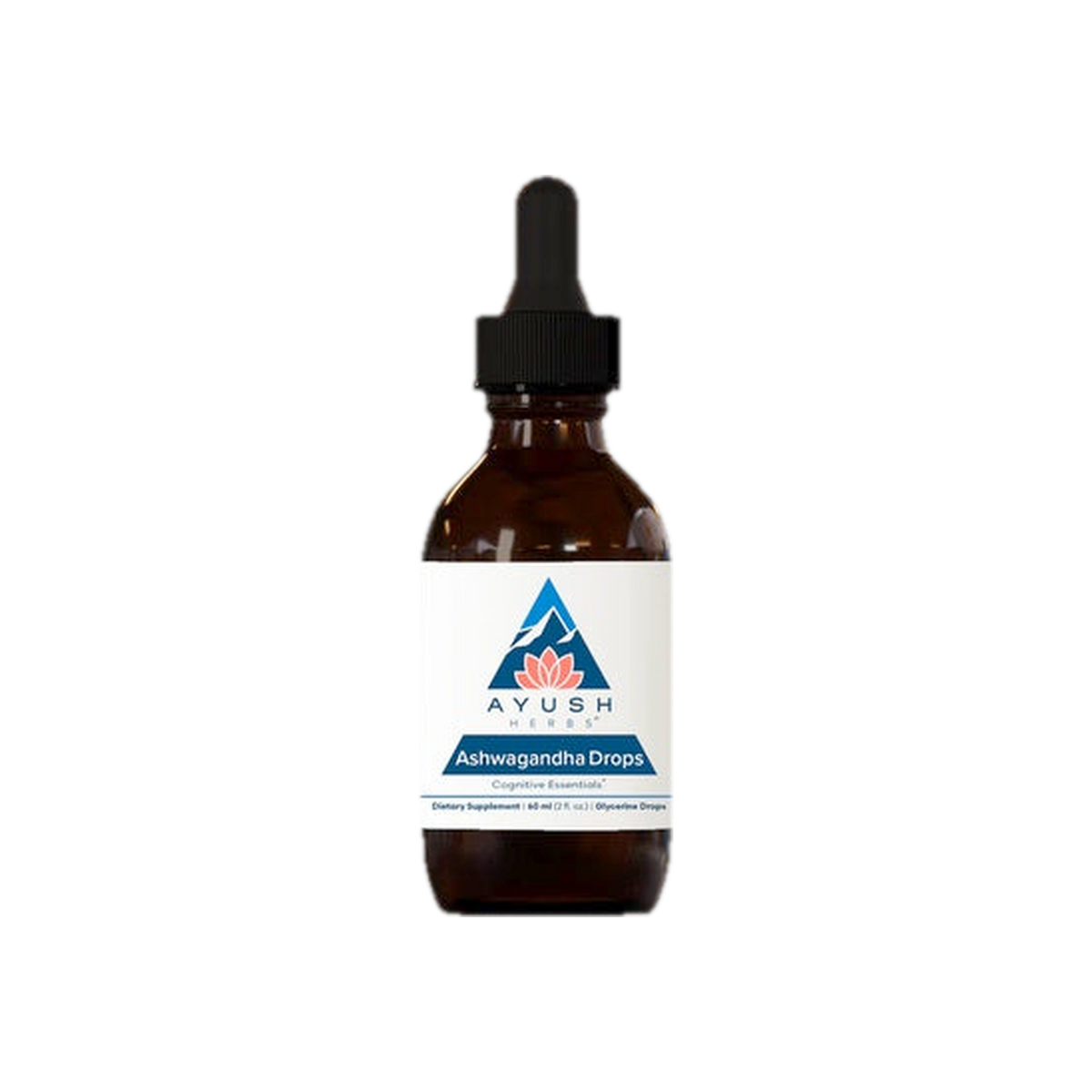 A supplement container of Ashwagandha Drops Adult 60ml by Ayush Herbs