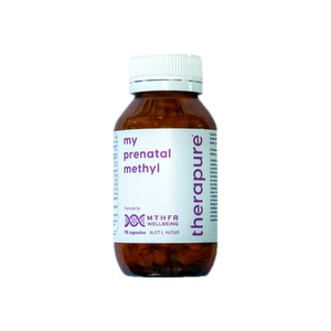 A supplement container of my prenatal methyl 90c by Therapure