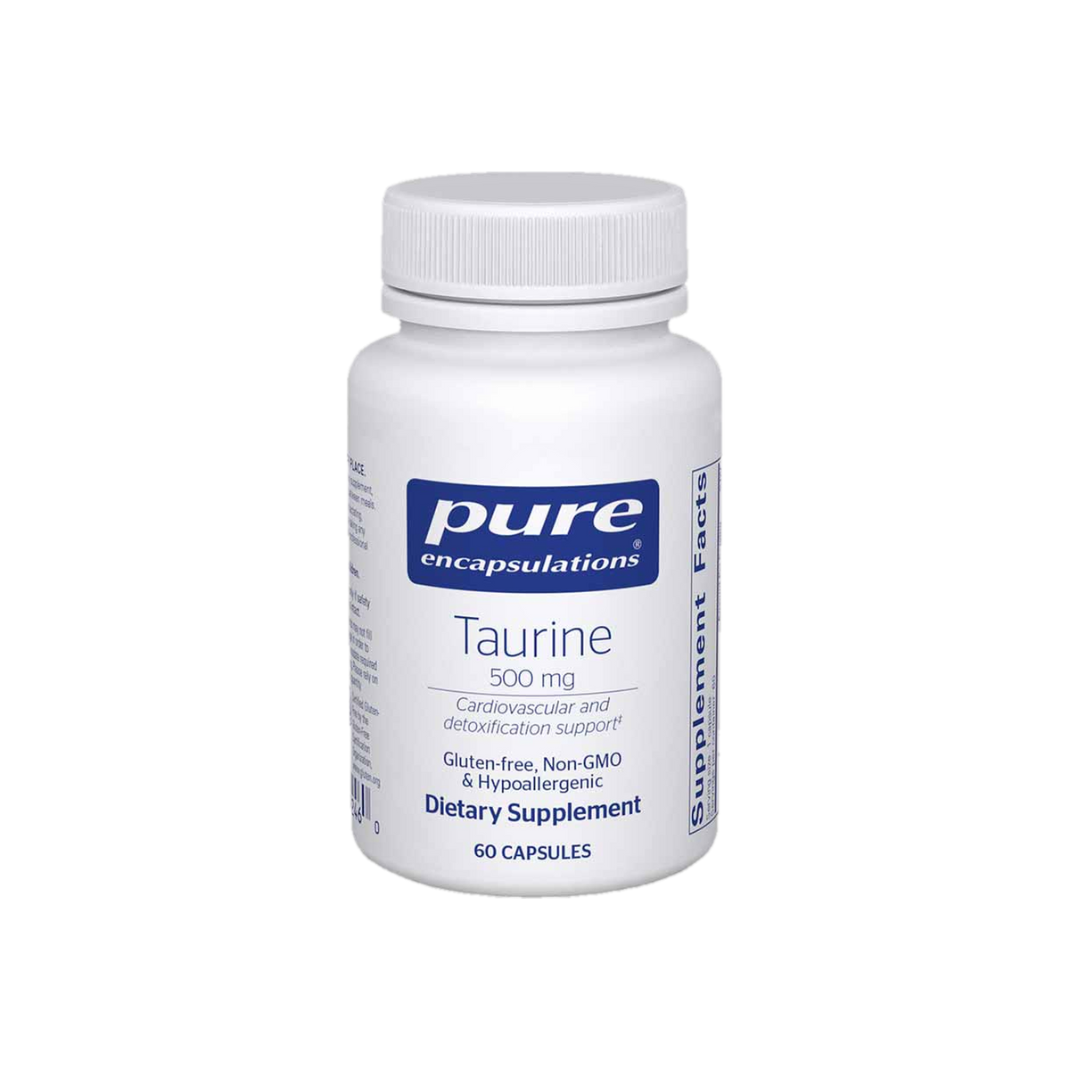 A supplement container of Taurine 500mg 60c by Pure Encapsulations