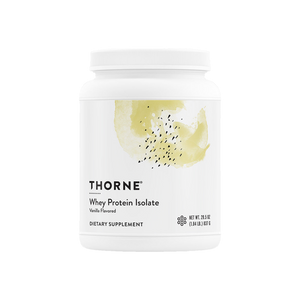 A supplement container of Whey Protein Isolate Vanilla 837g by Thorne Research