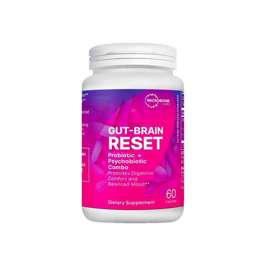 A supplement container of Gut-Brain Reset 60c by Microbiome Labs