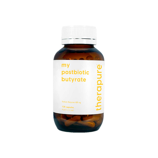 A supplement container of my postbiotic butyrate 120c by Therapure