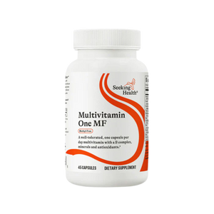A supplement container by the name of Multivitamin One MF by Seeking Health