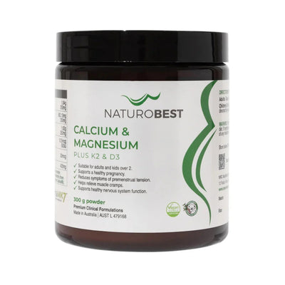 NATUROBEST
CALCIUM & MAGNESIUM
PLUS K2 & D3
Suitable for adults and kids over 2.
/ Supports a healthy pregnancy.
Reduces symptoms of premenstrual tension.
Helps relieve muscle cramps.
Supports healthy nervous system function.
300 g powder
Prettium Clinical Formulations Kase in Australa | AUST L 479168