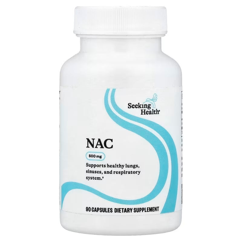 A Supplement container with the name NAC (500mg) by Seeking Health.