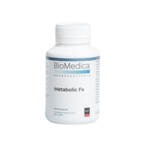 A Supplement container with the name Metabolic FX by BioMedica.