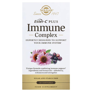 A Supplement container with the name Ester-C Plus Immune Complex by Solgar.