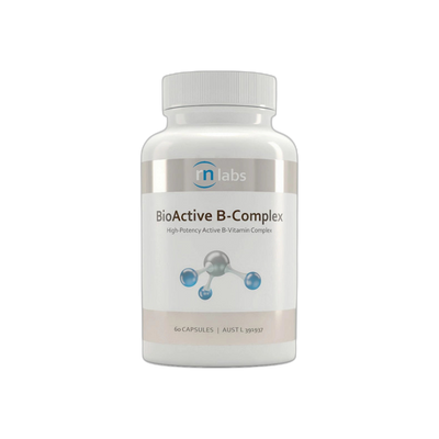 A Supplement container with the name BioActive B-Complex (60 Caps) by RN Labs