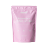 A Supplement pouch with the name Bone Broth Protein Powder (Real Strawberry) by Mitchell's Nutrition. 