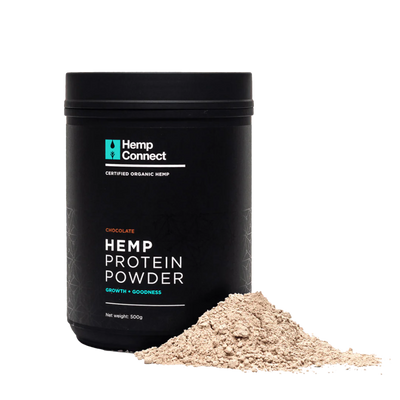 A Supplement container with the name Hemp Protein Powder Chocolate Hemp Connect.