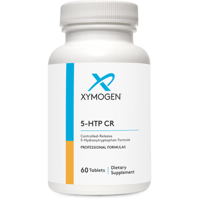 A Supplement container with the name 5-HTP CR by Xymogen.
