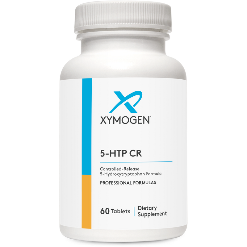 A Supplement container with the name 5-HTP CR by Xymogen.