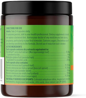 Image of Vital Plant Based Iron 60 vcaps contents 873x1000

Ferroplant curry leaf extract, Equivalent to iron, Malpighia glabra fruit, equivalent to ascorbic acid, spiacia oleracea leaf, brassica oleracea var italica sprout, Beta vulgaris juice powder, brassica oleracea var viridis leaf, asparagus officinalis shoot, colloidal anhydrous silica, magnesium, maltodextrin, magnesium hydroxide, citric acid, clear nature caps