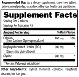 Text describing the ingredients: Calcium, Deglycyrrhizinated Licorice, Glycine.