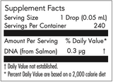 Text listing the ingredients including DNA (from Salmon)