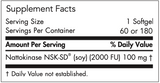 Text describing the ingredients including Nattokinase NSK-SD (soy) (2000fu)
